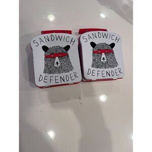 Sandwich Defender Tin Lunch Boxes Set Of 2 With Red Handles & Bear Graphic
